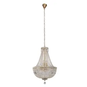 Lighting Inspirations Classique Medium 50cm 6 Light Basket Crystal Glass Chandelier Satin Brass LOI1001590