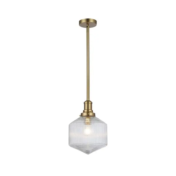 Lighting Inspirations Jefferson Small Rod Pendant Clear Satin Brass LOI1001698A